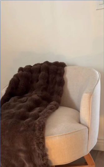 Cream lounge chair with a soft brown throw in Nova Lounge